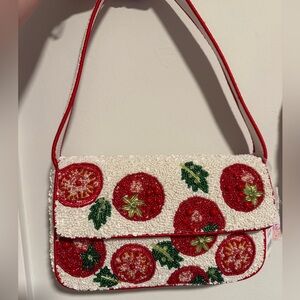 Tomato Embellished Shoulder Bag - Red and White